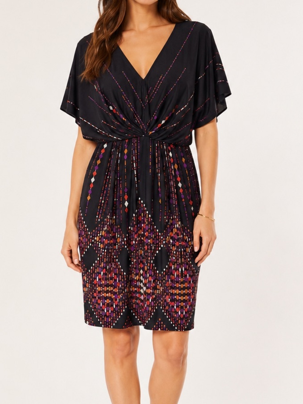 Trina Turk Black Geometric Print Draped Jersey Dress Size 10